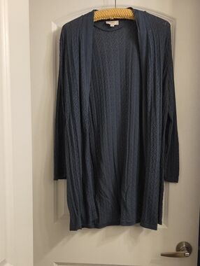LOFT Slate Blue Open-Front Cable Knit Cardigan